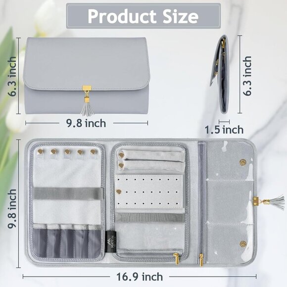 Jewelry Travel Organizer for Women, Tangle Free Portable Leather Jewelry Storage - Picture 2 of 8